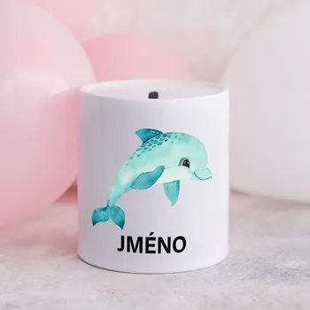 Pokladnička Domovi Bílá keramická pokladnička se jménem Delfín 9cm