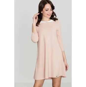 Dámské šaty Šaty s bílým límečkem K218 LENITIF Barva: Růžová, Velikost: M