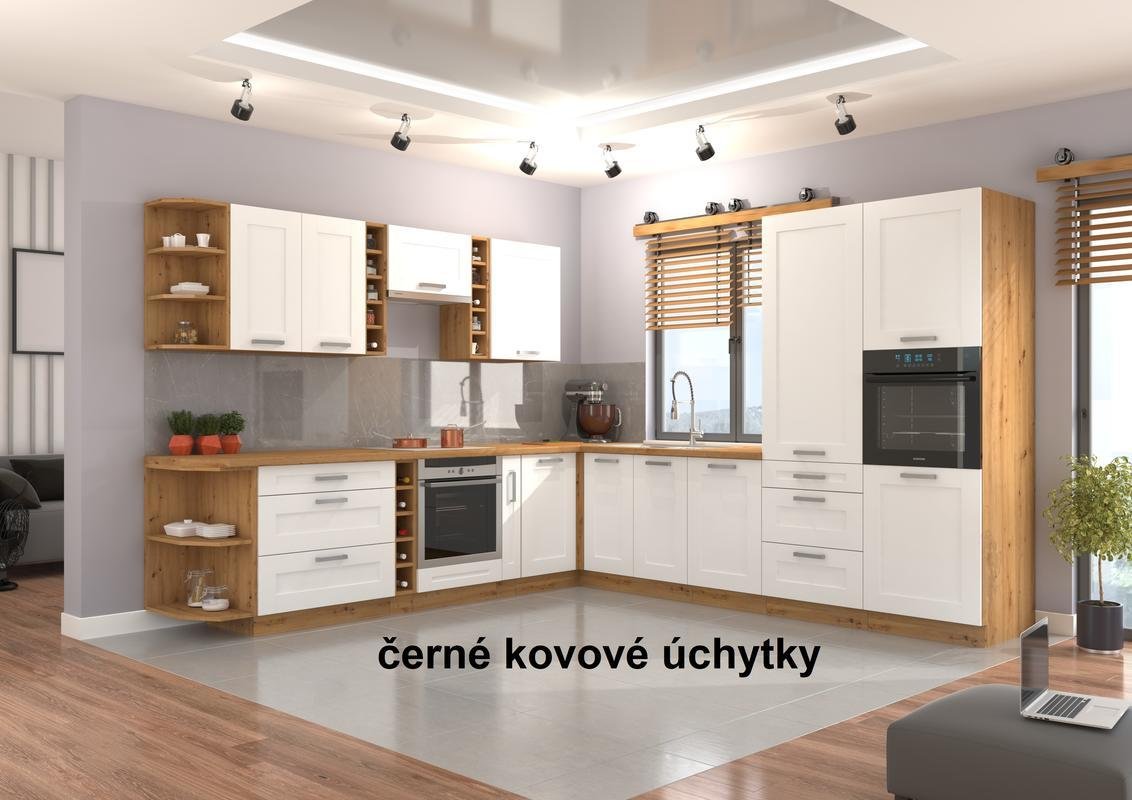 Kuchyňská linka LUNA artisan/bílá MDF, Rohová sestava G, 305x300 cm