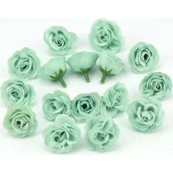 umělá květina Růže 3 cm, mátová, textilní dekorace, květina