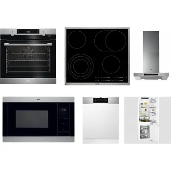 Set domácích spotřebičů AEG Mastery SteamBake BCK455350M + AEG Mastery DirectTouch HK654070XB + AEG Mastery DBB5660HM + AEG Mastery MSB2547D-M + AEG FEE72706PM + AEG Mastery FlexiShelf SCE818D3LC
