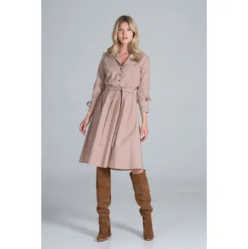 Dámské sako Midi šaty typu košile s výstřihem do V M838 Velikost: XL, Barva (Varianta): Béžová