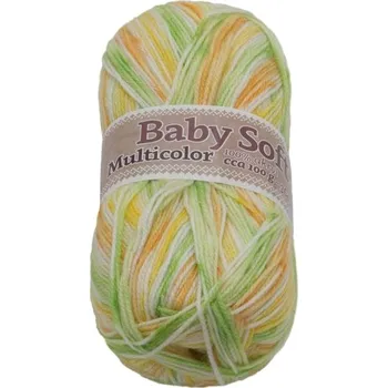Příze Baby soft multicolor 100g - 608 bílá, žlutá, oranžová, zelená