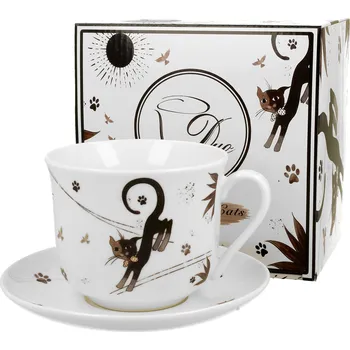 DUO Gifts DG - Porcelánový šálek s podšálkem CHARMING CATS v dárkové krabičce - 470 ml