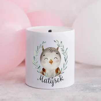 Pokladnička Domovi Bílá keramická pokladnička se jménem Sova 9cm