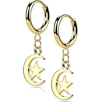 Náušnice Šperky4U Zlacené ocelové náušnice - měsíc s hvězdou - OPN1823-GD