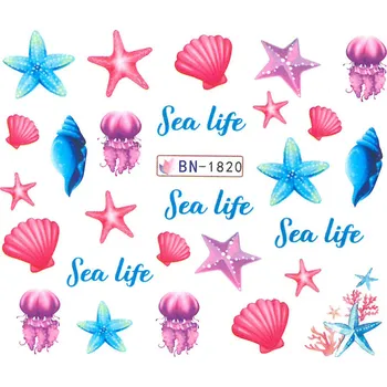 Umělé nehty Barevné vodolepky na nehty - SUMMER HOLIDAY BN1820 (Obtisky na nehty jarní/letní motiv)