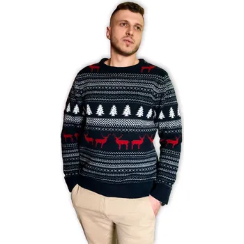 Oblečení a móda OVČÍ VĚCI Svetr z ovčí vlny merino s norským vzorem stromy a soby černá XL