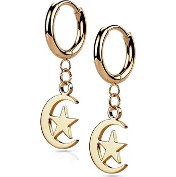 Náušnice Šperky4U Zlacené ocelové náušnice - měsíc s hvězdou - OPN1823-RD