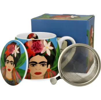 DUO Gifts DG - Porcelánový hrnek barylka se sítkem Frida Kahlo v dárkové krabičce - 430 ml