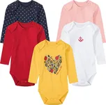 lupilu® Dětské body s dlouhými rukávy BIO, 5 kusů (62/68, bílá/žlutá/červená/růžová/námořnická modrá)