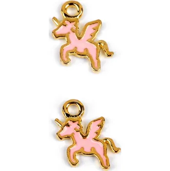 Přívěsek Přívěsek kovový smalt - jednorožec růžový 10x10mm (2ks)