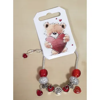 Náramek Náramek hadí ve stylu PANDORA - Valentýn - červená srdíčka/štrasové korálky (délka 19cm)