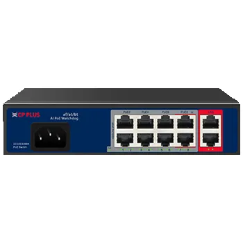 Příslušenství pro kamerový systém CP PLUS CP-DNW-GPU8G2-96 Osmiportový 10/100 Mbps PoE switch s 2x 1000 Mbps uplinkem