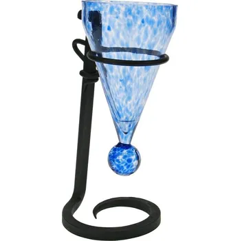 Váza Skleněná číše / váza v kovovém stojánku18 cm (Číše z modrého skla)