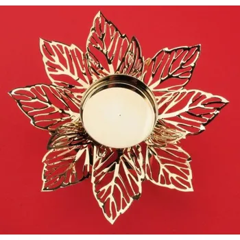 Svícen Kovový svícen zlatý jemný květ,12cm, na čajovou svíčku