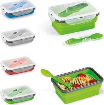 Svačinový box SAFFRON. Obědová krabička. Zatahovací uzavíratelná krabička ze silikonu a PP 640 mL 1 bez potisku bez potisku