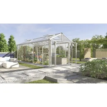 Skleník Skleník Vitavia Zeus Comfort 15700 kombinace skla a polykarbonátu 258,4 x 614 cm hliník vč. podlahového rámu