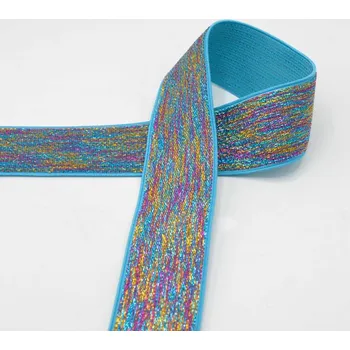 Textilie Pruženka tyrkysová, duhový lurex, 40mm