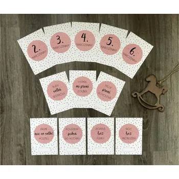 Pokračovací milníkové kartičky pro holčičku (35 ks) - Růžová s puntíky