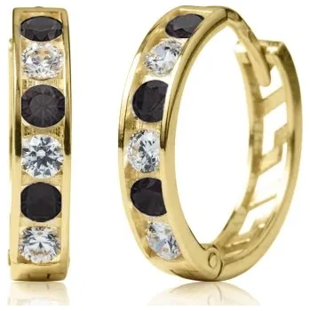 Náušnice Couple, Kruhové náušnice Elaxi, žluté zlato s&nbsp;černými zirkony, 585-66-3-0380.0Z00.0.14.109.61