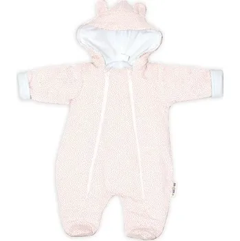 Dětská móda Baby Nellys ® Kombinézka s dvojitým zapínáním, s kapucí a oušky, Puntíky - růžová 74 (6-9m)