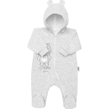 Dětský overall Kojenecký semiškový overal s kapucí New Baby Sweetheart šedý 74 (6-9m)