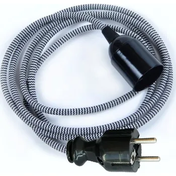 Příslušenství pro svítidlo Textilní kabel 2x0,75mm2 Zig Zag Černo-Bílá 24 s objímkou a vidlicí