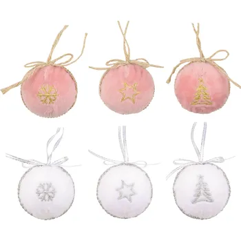 Vánoce Koule plyšová 5 cm k zavěšení růžová, bílá