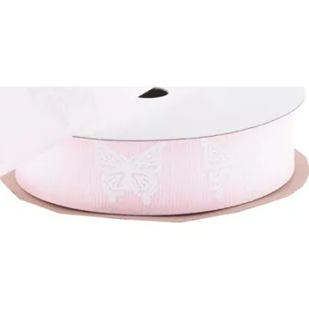 Stuha Stuha dekorativní 25mm/9m rypsová, sv.růžová s potiskem