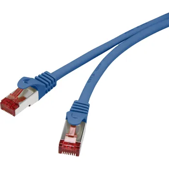 Datový kabel Renkforce RF-4979746 RJ45 síťové kabely, propojovací kabely CAT 6 S/FTP 1.00 m modrá s ochranou, pozlacené kontakty, samozhášecí 1 ks