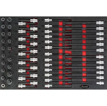Nástrčné hlavice v pěnové výplni, Imbus, Torx, 1/2", 62 ks, VIGOR - V4727