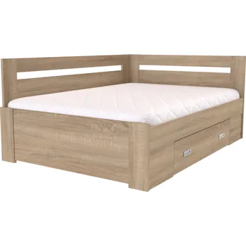 Postel Zvýšené francouzské lůžko FABIE rohové Varianta: Šířka 140 cm, Dekor: Dub natur (dub sonoma), Úchytky: zapuštěné úchytky