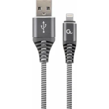 Kabel do PC Gembird CC-USB2B-AMLM-2M-WB2 Lightning, šedý, bílý Gembird nabíjecí kabel Lightning 8-pin (M) na USB 2.0 (M), prémiový, opletený, metal konektory, 2 m, šedo-stříbrný