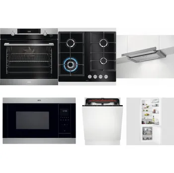 Set domácích spotřebičů AEG Mastery SteamBake BCK455350M + AEG Mastery SpeedBurner HKB64420NB + AEG DPE5660M + AEG Mastery MSB2547D-M + AEG Mastery MaxiFlex FSB53927Z + AEG Mastery NoFrost SCB618F6TS