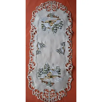 ubrus UBRUS vyšívaný 88 x 38 vánoční chalupa