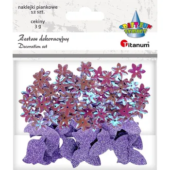 samolepka Dekorativní sada, flitry a samolepky, FIALOVÁ, 3g + 12 ks samolepek