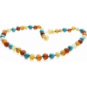 Náhrdelník Jantarové korálky pro děti s tyrkysem cca 32 cm