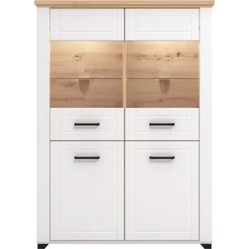 Obývací stěna Nízká vitrína s vnitřním osvětlením Lotta - bílá/dub artisan