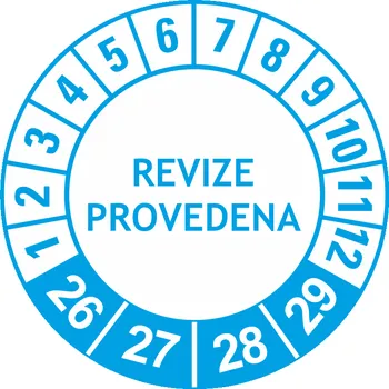 Papír Revize provedena 2026-2029 samolepící vinylová fólie 25 mm aršík 30 kusů