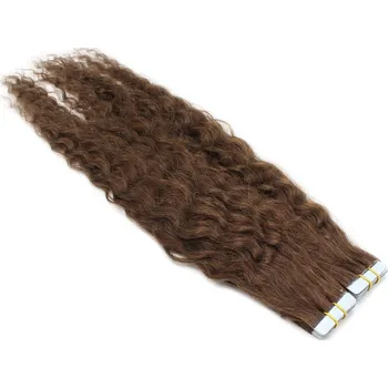 Příčesek 60cm Tape hair / pu extension / Tape IN lidské vlasy remy kudrnaté – středně hnědá