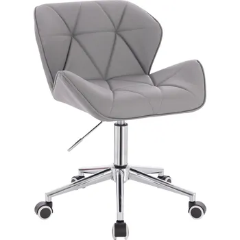 Kosmetické křeslo ekokůže Horten na stříbrné podstavě s kolečky - šedé