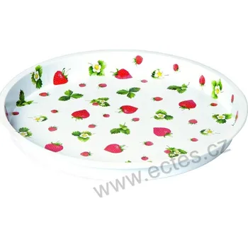 IHR SWEET STRAWBERRIES plechový kulatý podnos červené jahody a lístky s květy