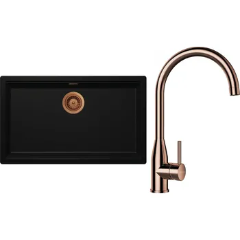 Granitový dřez Set Schock S29-4 (dřez Kiruna N-100XL Night + baterie Kavus Měď + komponenty Měď)