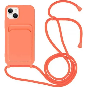 Pouzdro na mobilní telefon Silikonový kryt se šňůrkou a kapsou na karty pro iPhone 13 - neonově oranžový