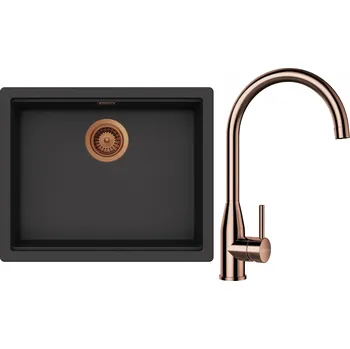 Granitový dřez Set Schock S28-4 (dřez Kiruna N-100L Dusk + baterie Kavus Měď + komponenty Měď)