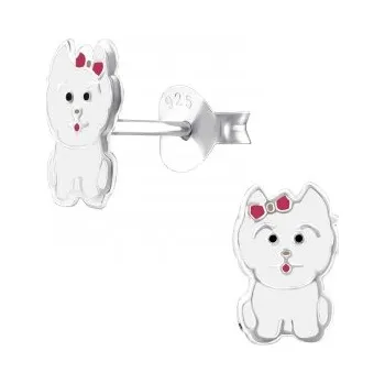 Náušnice Stříbrné náušnice pejsek - A4S26492 (Stříbrné náušnice pejsek s mašlí)