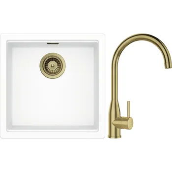 Granitový dřez Set Schock S27-3 (dřez Kiruna N-100 Day + baterie Kavus White Gold + komponenty White Gold)