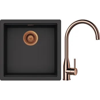 Granitový dřez Set Schock S27-4 (dřez Kiruna N-100 Dusk + baterie Kavus Měď + komponenty Měď)