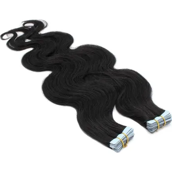 Příčesek 50cm Tape hair / pu extension / Tape IN lidské vlasy remy vlnité – černá